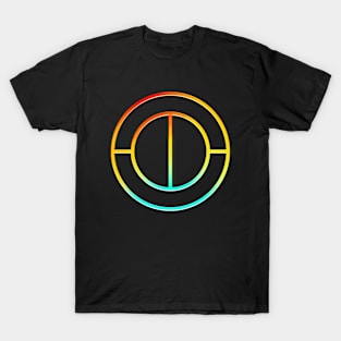 Neon Geometric Glyph Mandala Sigil Rune Sign Seal Cyan Red and Yellow  -  100 T-Shirt